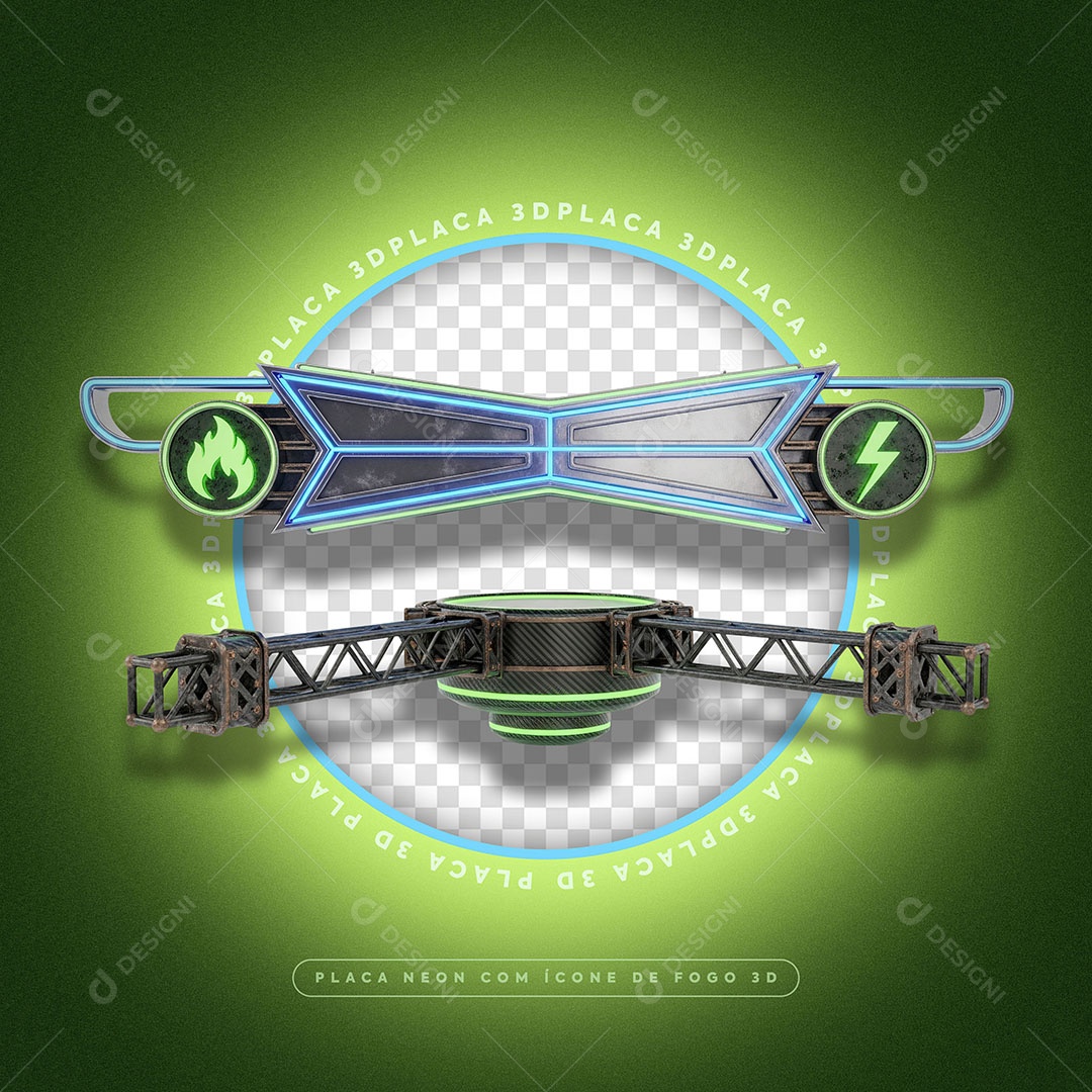 Placa Neon Elemento 3D Para Composição PSD