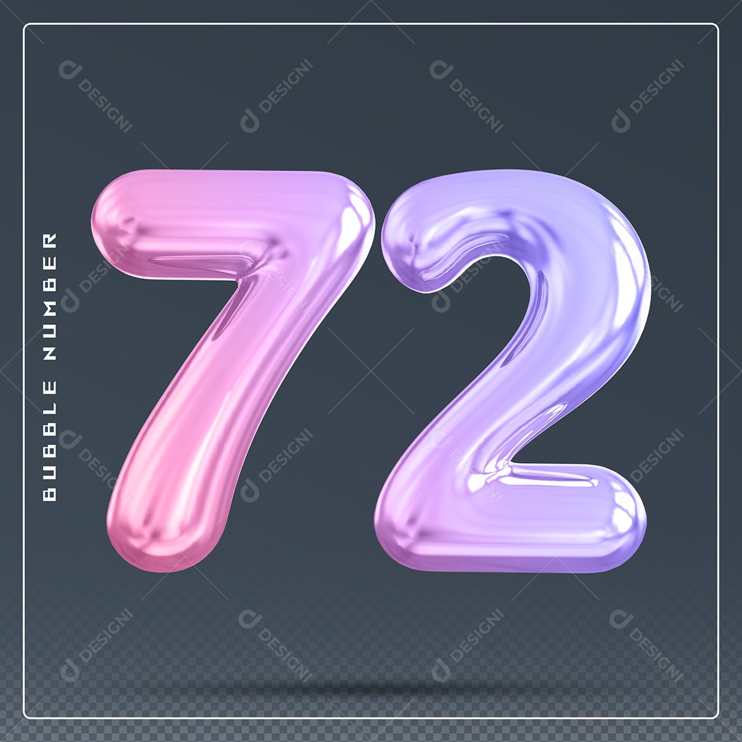 Elemento 3D Número 72 Colorido para Composição PSD