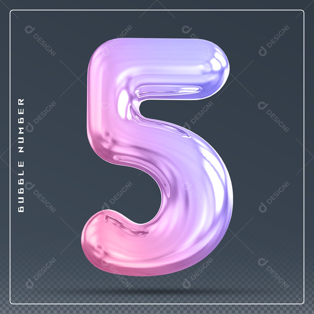 Elemento 3D Número 5 Colorido para Composição PSD