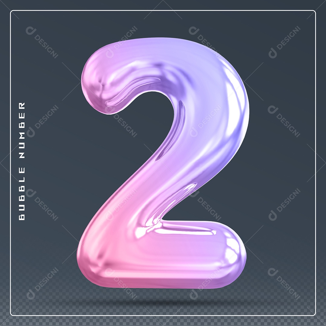 Elemento 3D Número 2 Colorido para Composição PSD