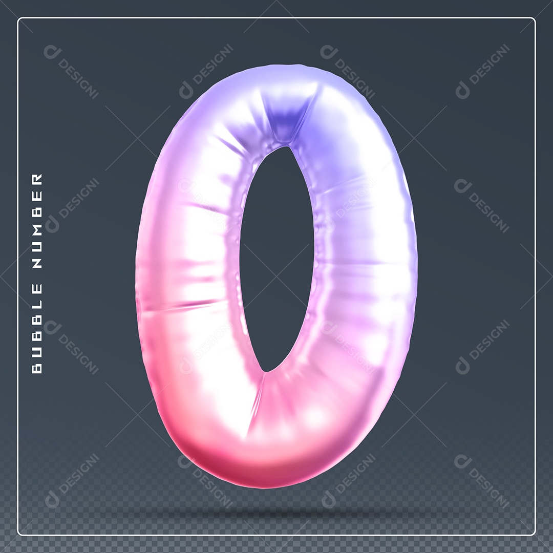 Elemento 3D Número 0 Colorido para Composição PSD