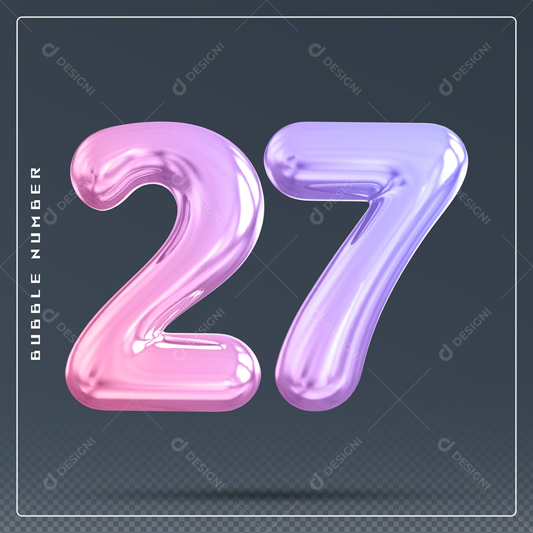 Elemento 3D Número 27 Colorido para Composição PSD