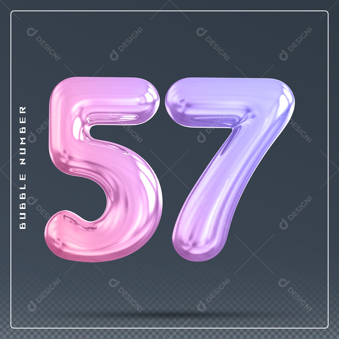 Elemento 3D Número 57 Colorido para Composição PSD
