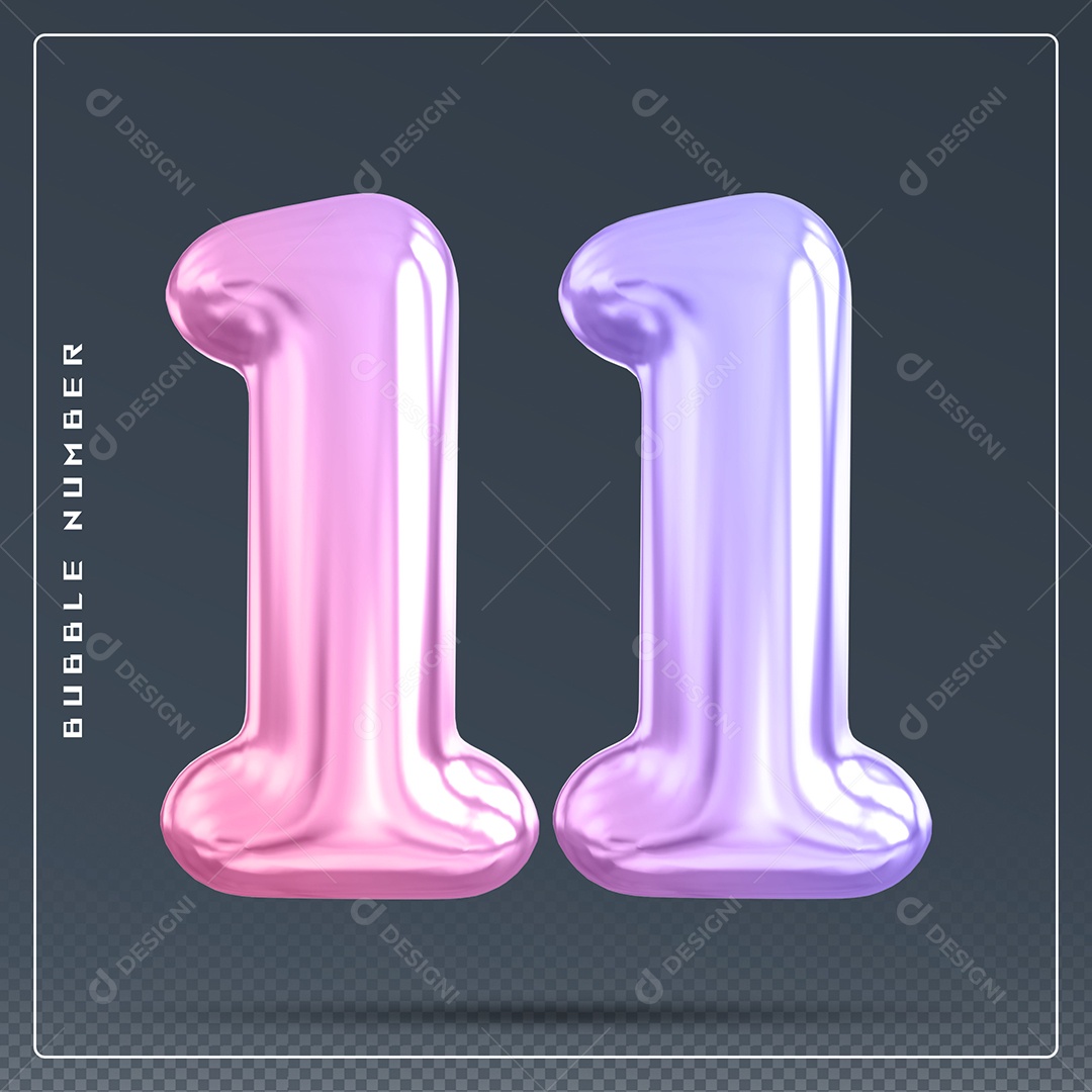 Elemento 3D Número 11 Colorido para Composição PSD