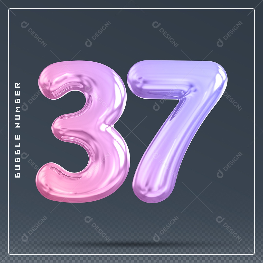 Elemento 3D Número 37 Colorido para Composição PSD