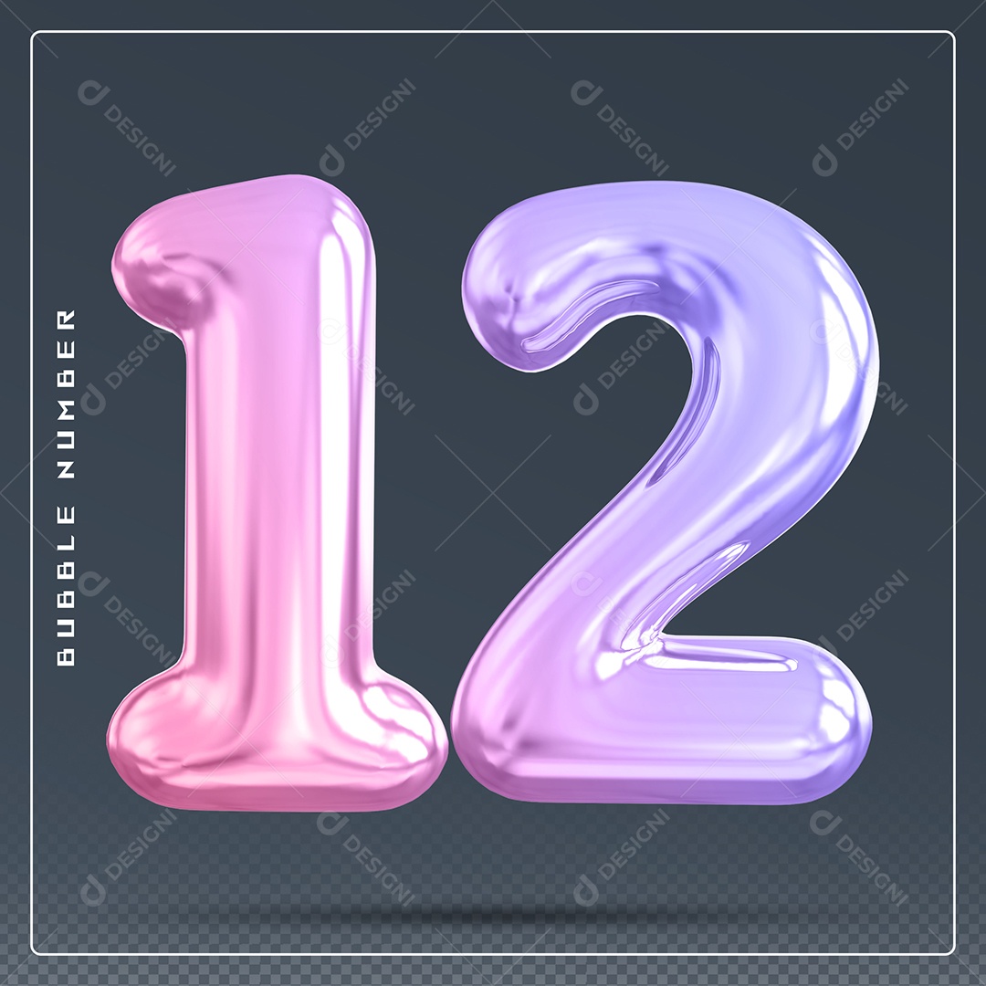 Elemento 3D Número 12 Colorido para Composição PSD