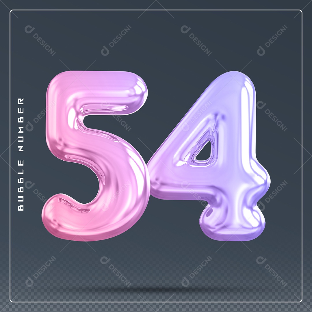 Elemento 3D Número 54 Colorido para Composição PSD