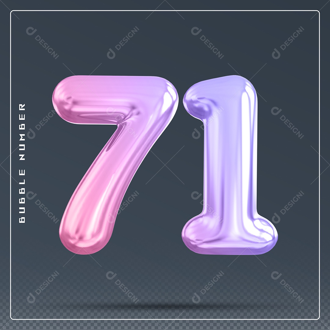 Elemento 3D Número 71 Colorido para Composição PSD