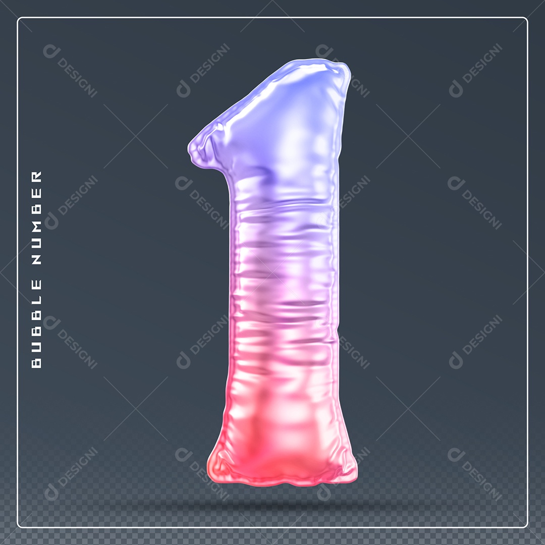 Elemento 3D Número 1 Colorido para Composição PSD