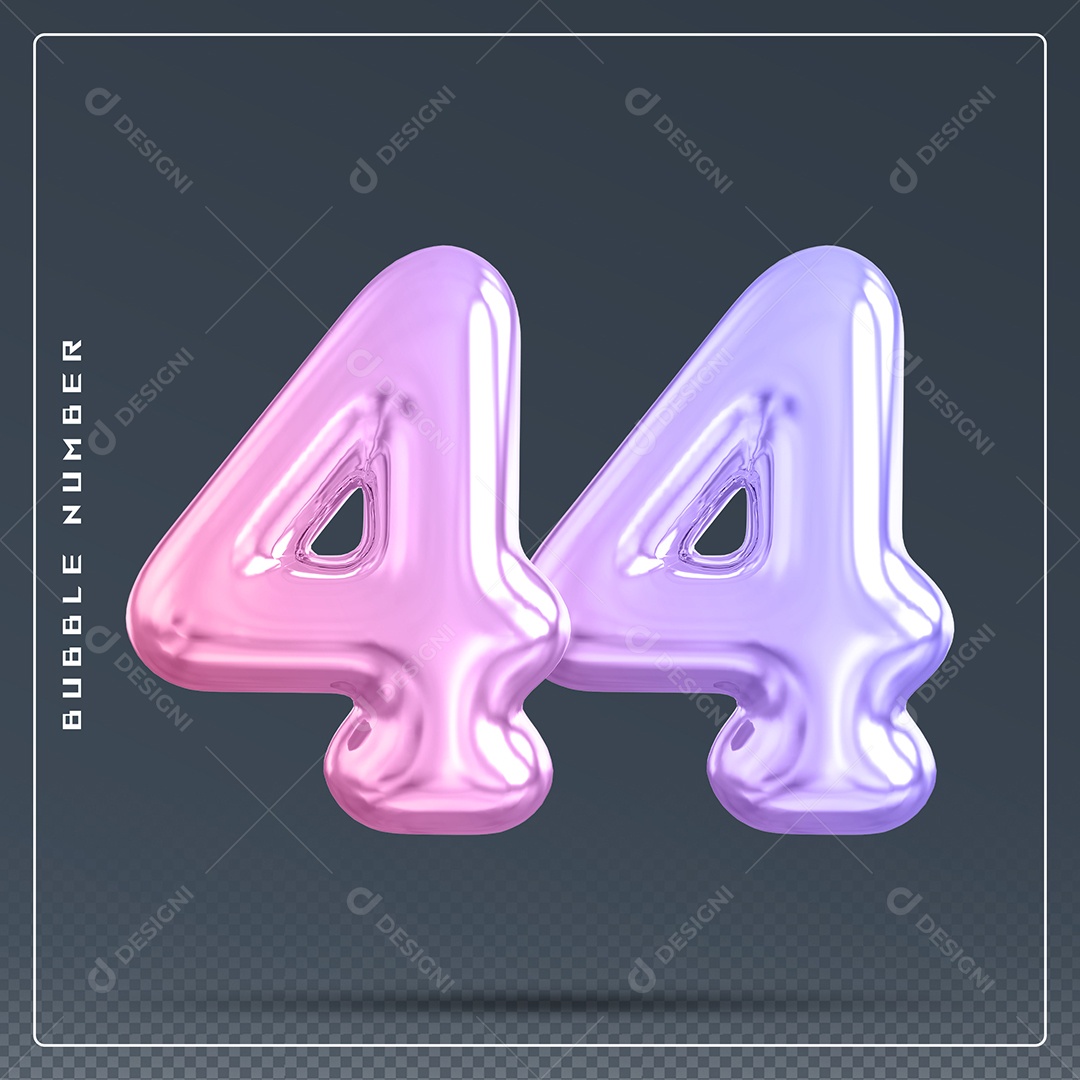 Elemento 3D Número 44 Colorido para Composição PSD