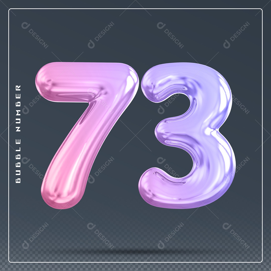 Elemento 3D Número 73 Colorido para Composição PSD