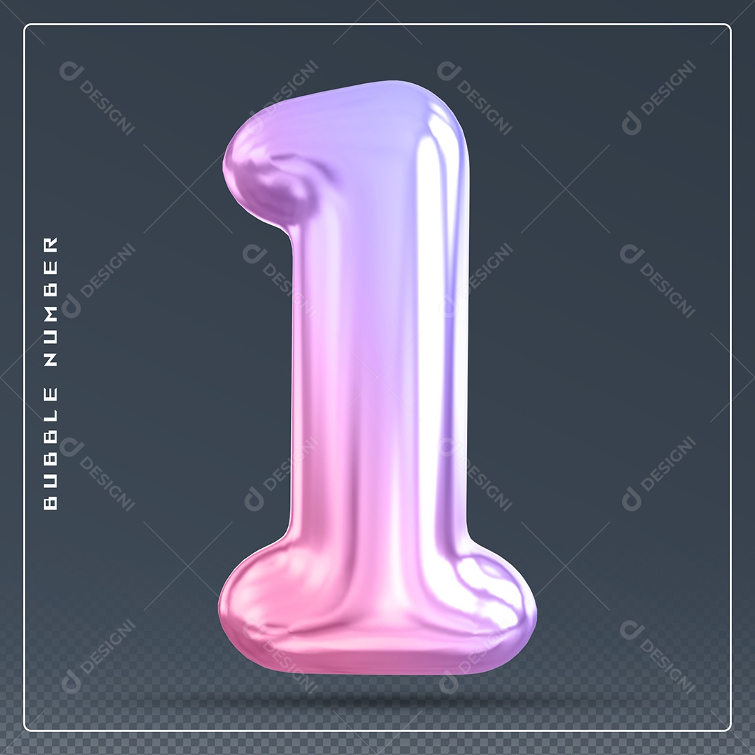 Elemento 3D Número 1 Colorido para Composição PSD