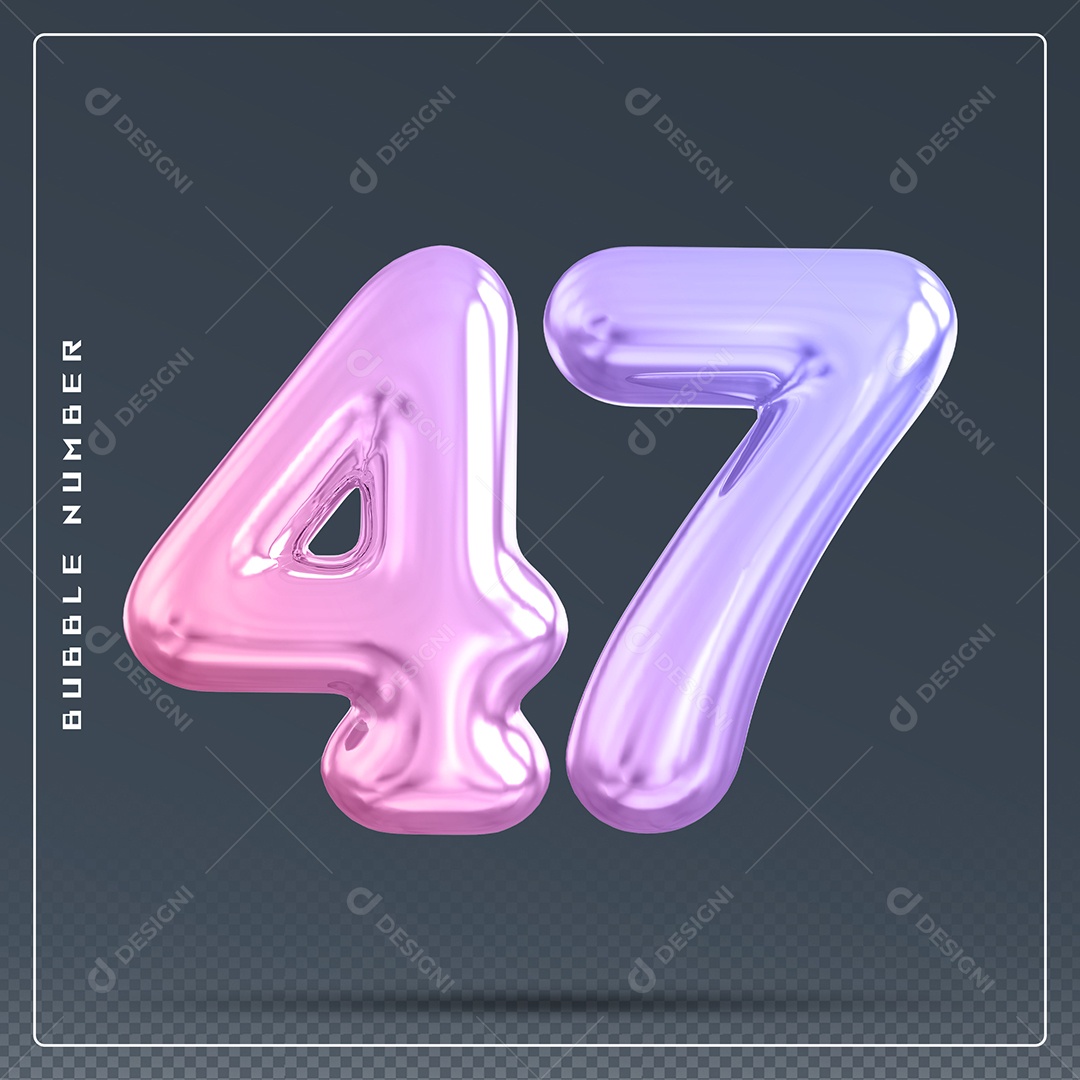 Elemento 3D Número 47 Colorido para Composição PSD