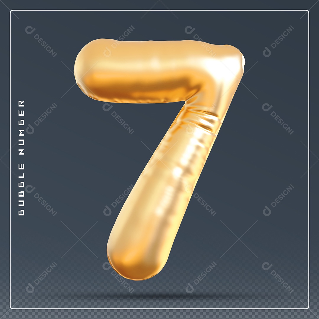 Elemento 3D Número 7 Dourado para Composição PSD