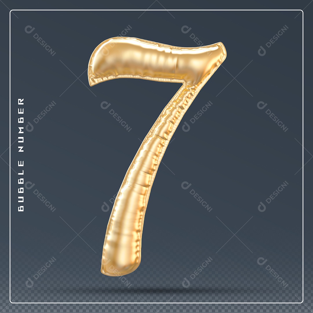 Elemento 3D Número 7 Dourado para Composição PSD
