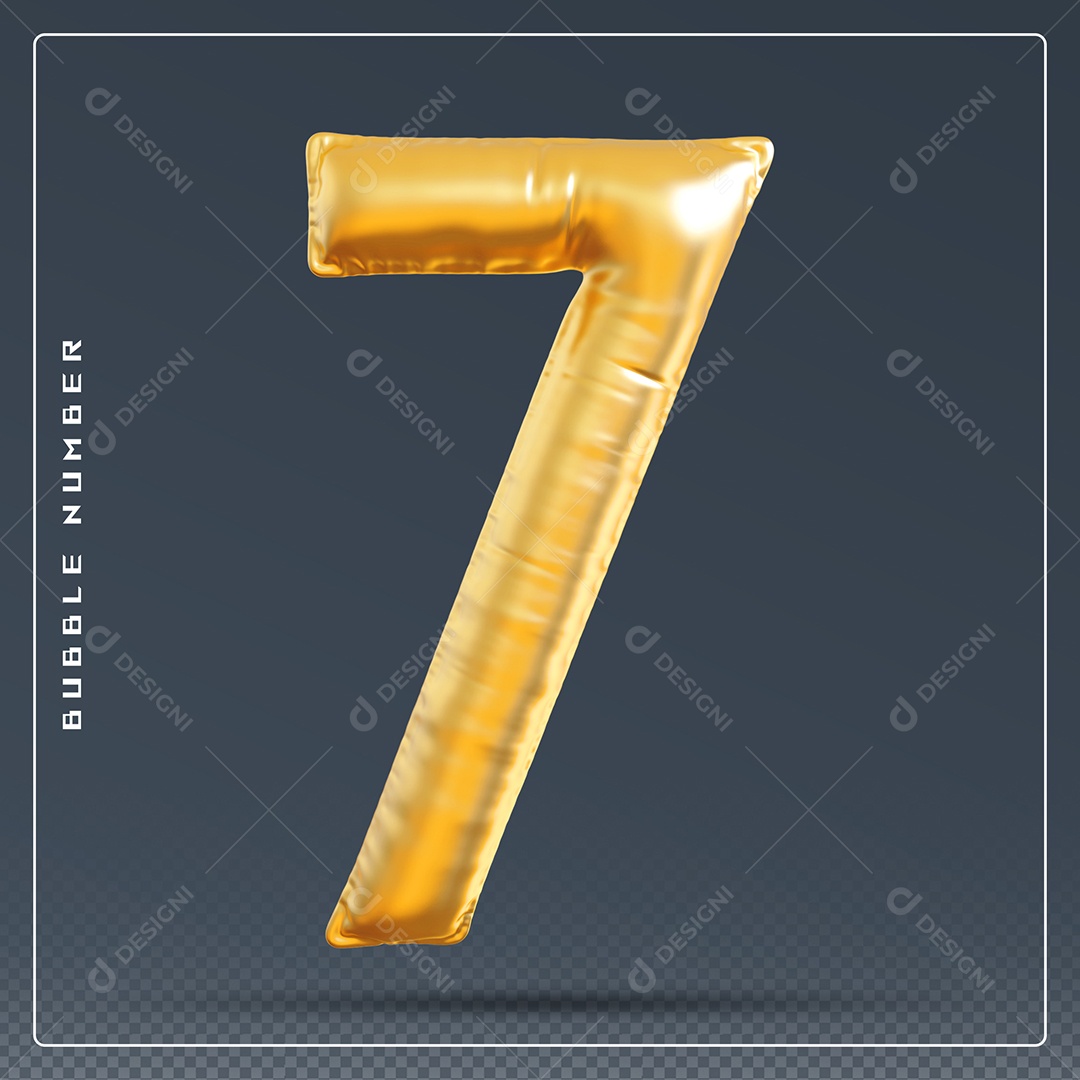 Elemento 3D Número 7 Dourado para Composição PSD