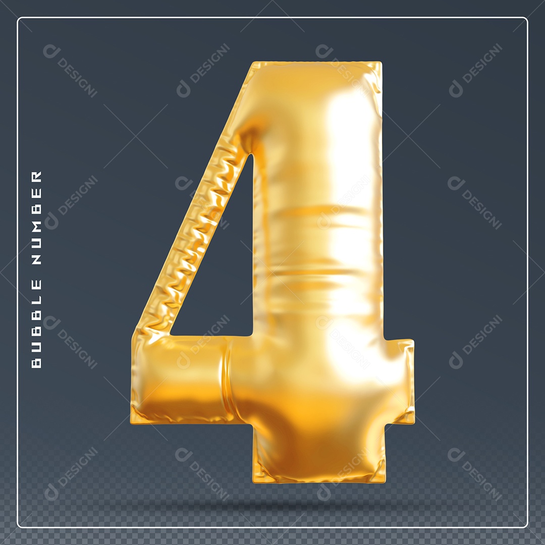 Elemento 3D Número 4 Dourado para Composição PSD
