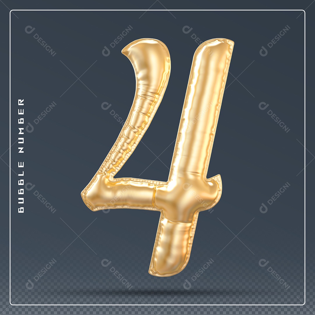 Elemento 3D Número 4 Dourado para Composição PSD