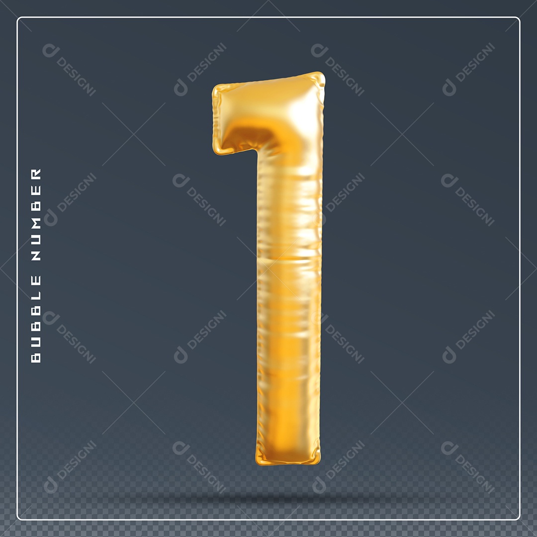 Elemento 3D Número 1 Dourado para Composição PSD