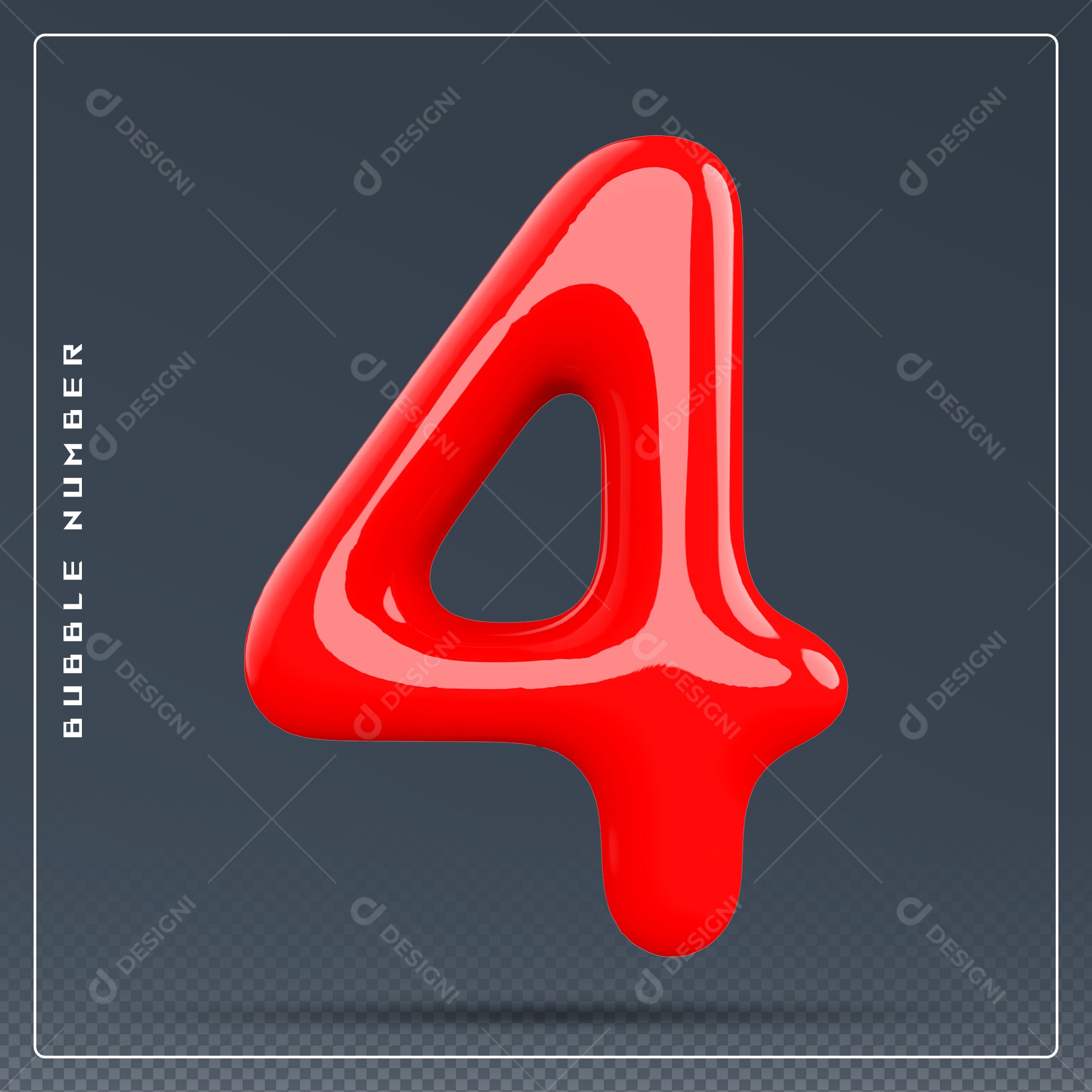Elemento 3D Número 4 Vermelho para Composição PSD