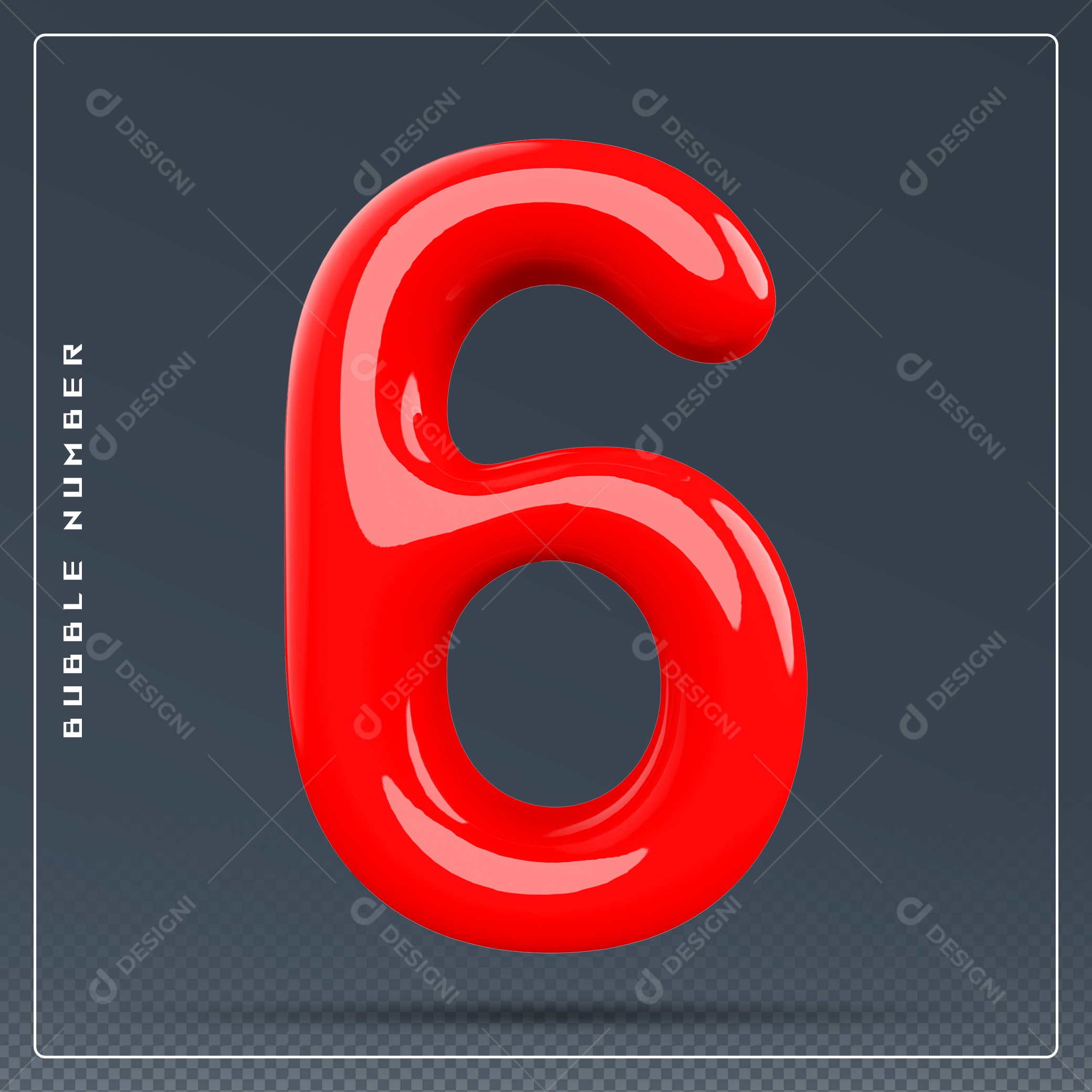 Elemento 3D Número 6 Vermelho para Composição PSD