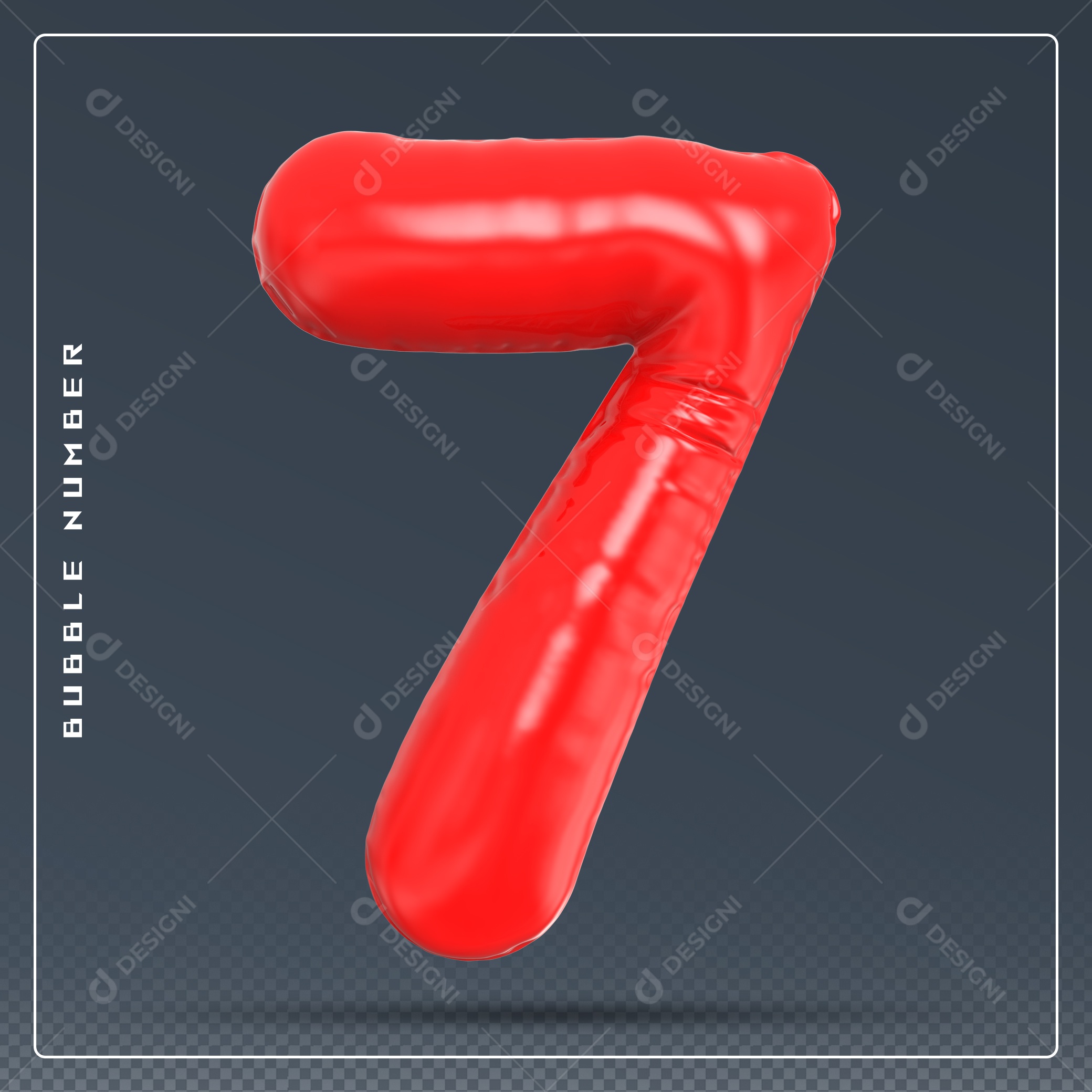 Elemento 3D Número 7 Vermelho para Composição PSD