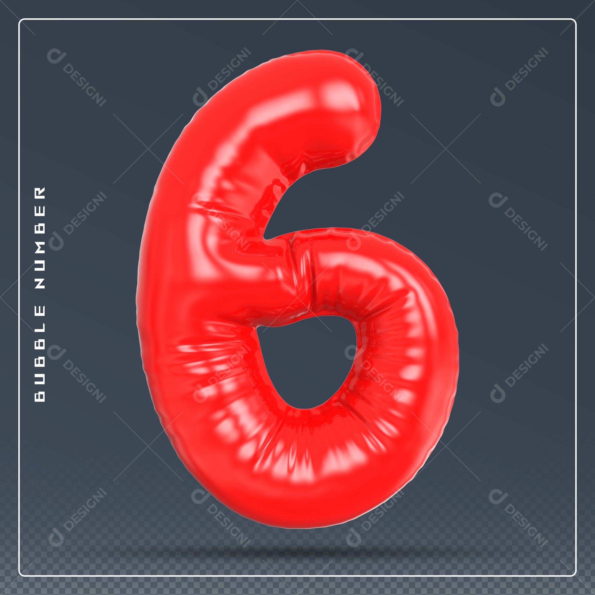 Elemento 3D Número 6 Vermelho para Composição PSD