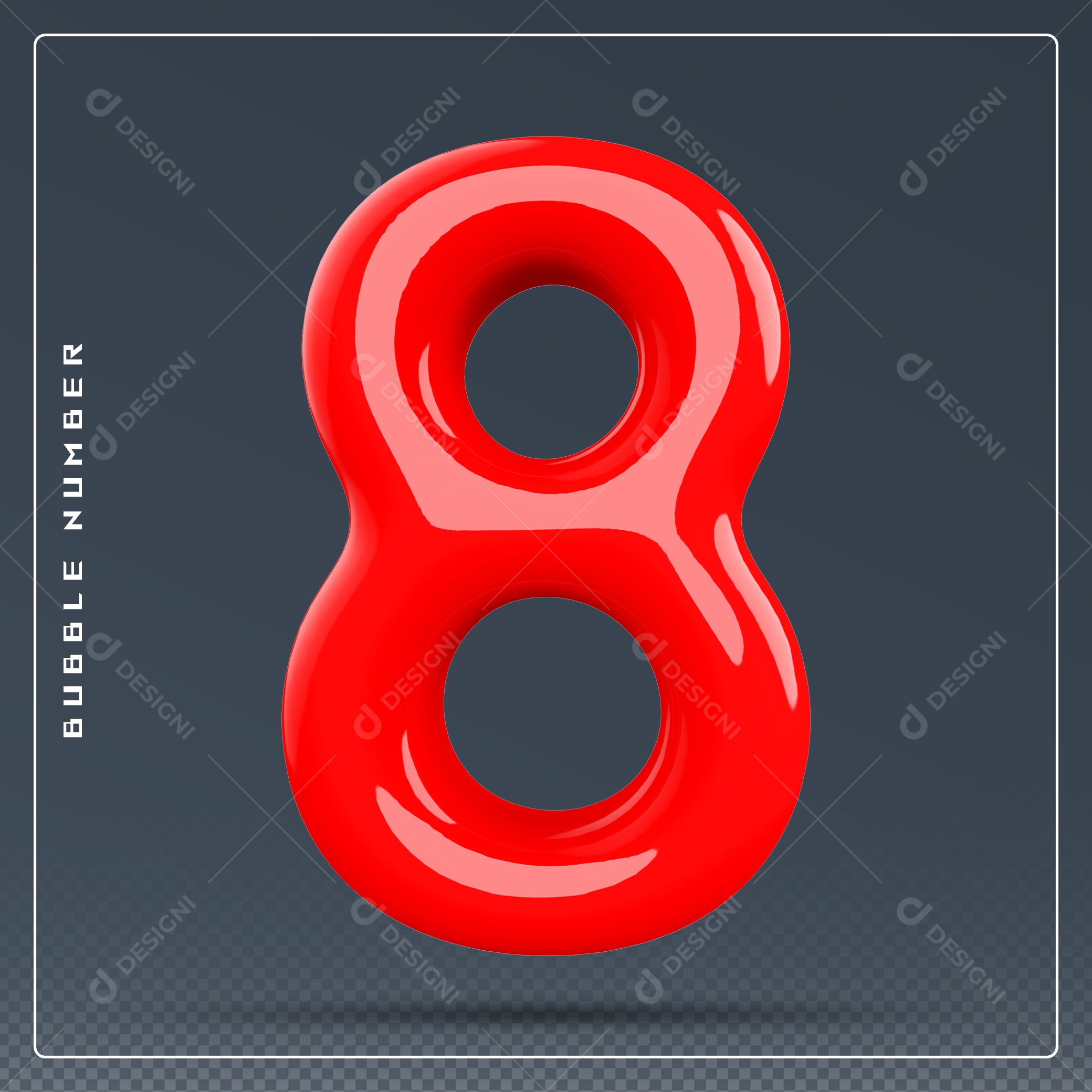 Elemento 3D Número 8 Vermelho para Composição PSD