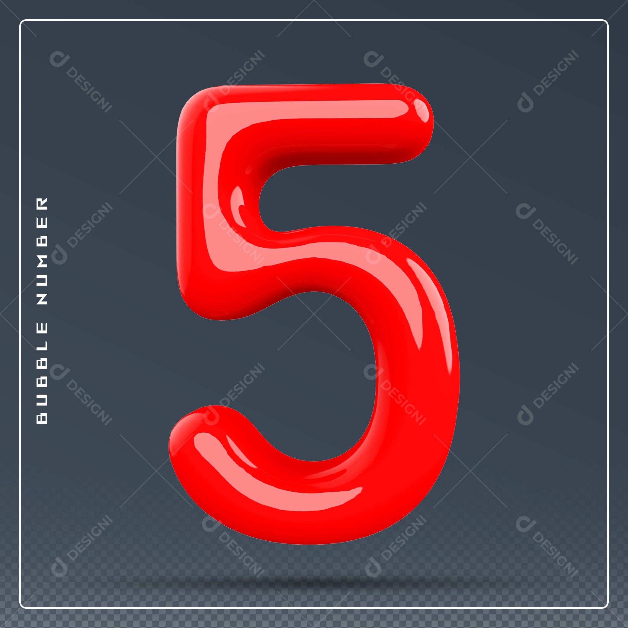 Elemento 3D Número 5 Vermelho para Composição PSD