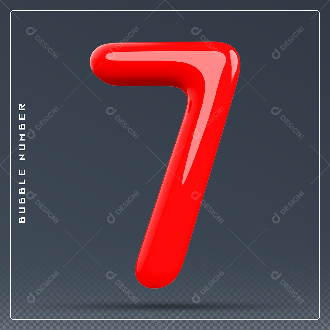 Elemento 3D Número 7 Vermelho para Composição PSD