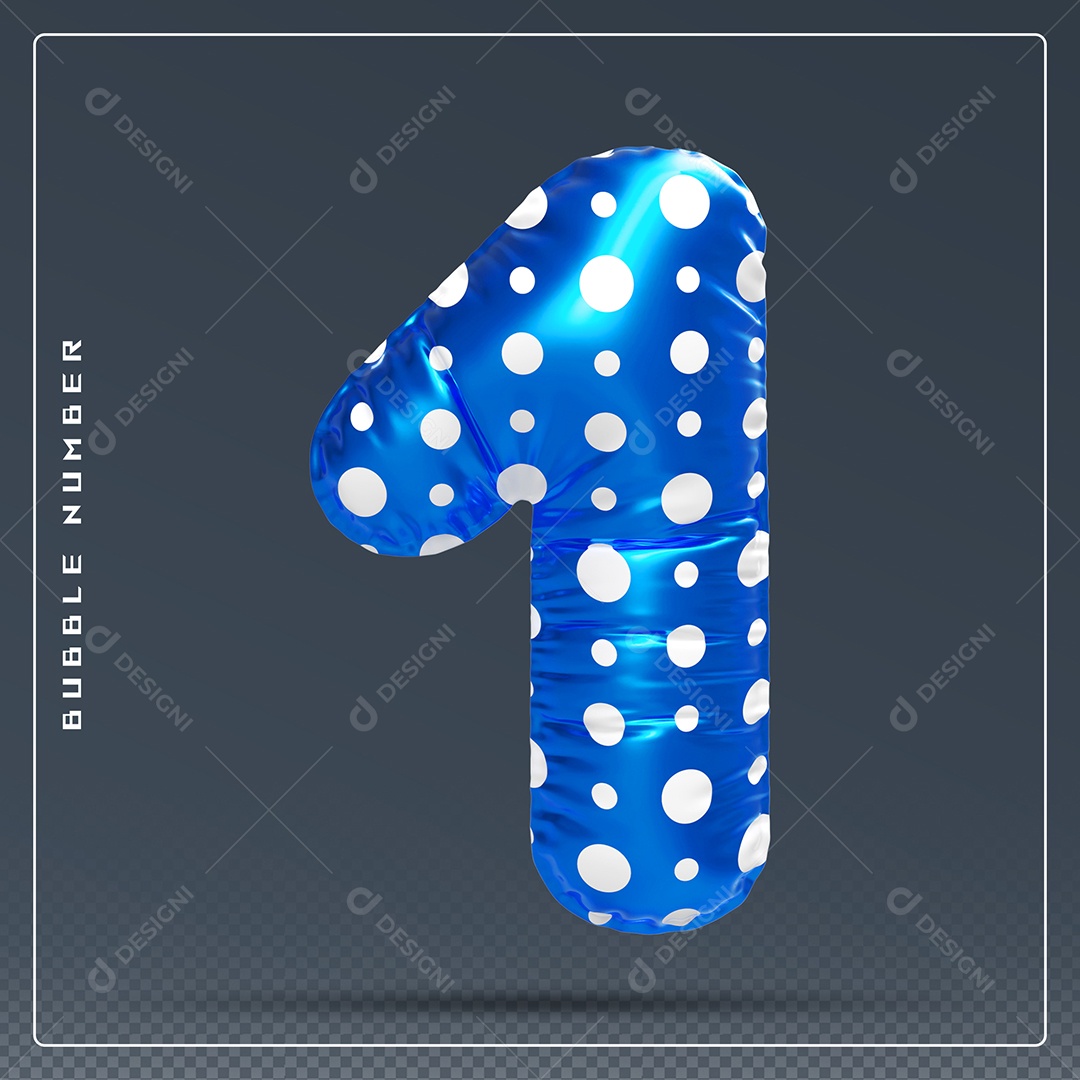 Elemento 3D Número 1 Azul E Branco para Composição PSD