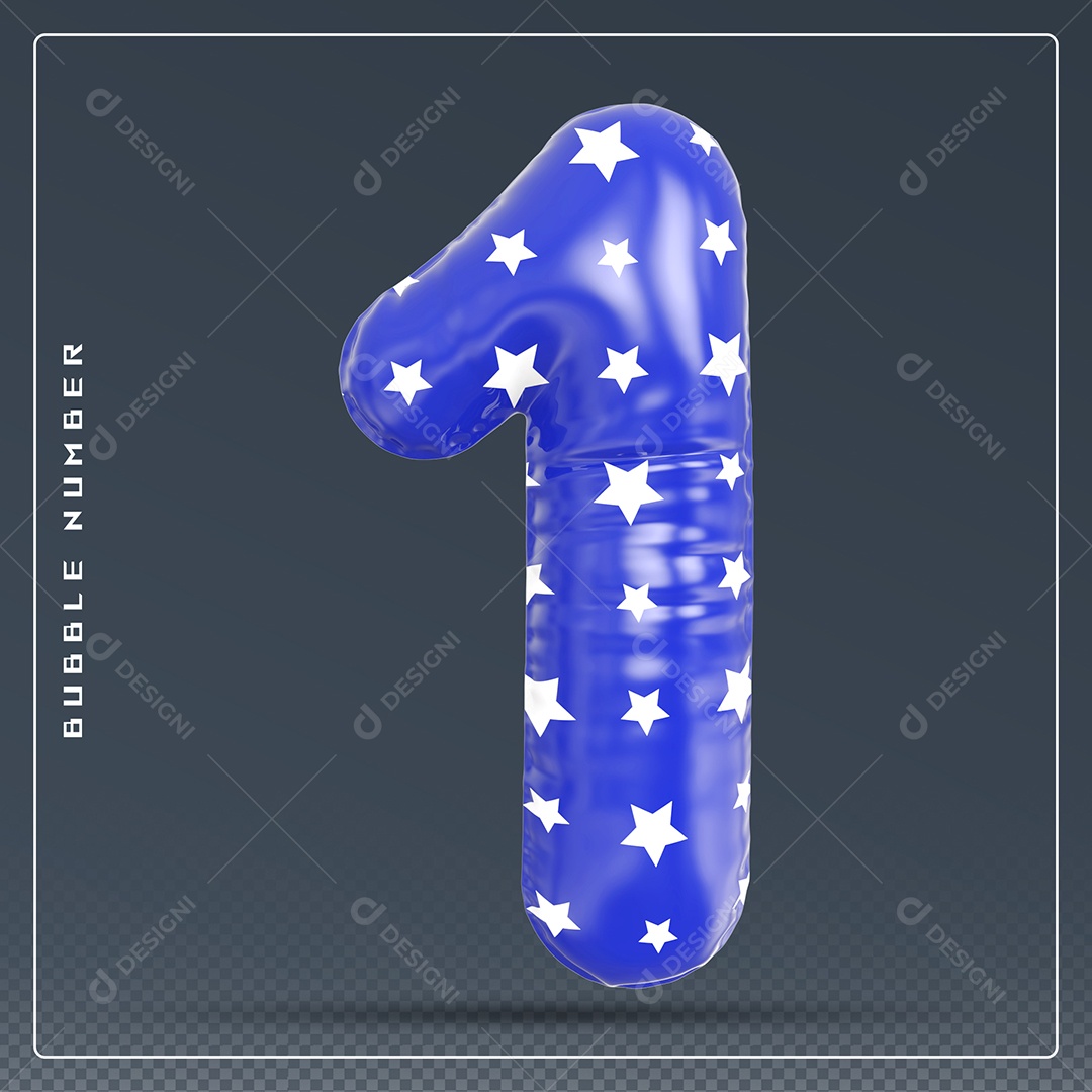 Elemento 3D Número 1 Azul E Branco para Composição PSD