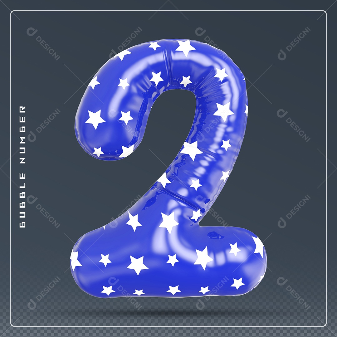 Elemento 3D Número 2 Azul E Branco para Composição PSD