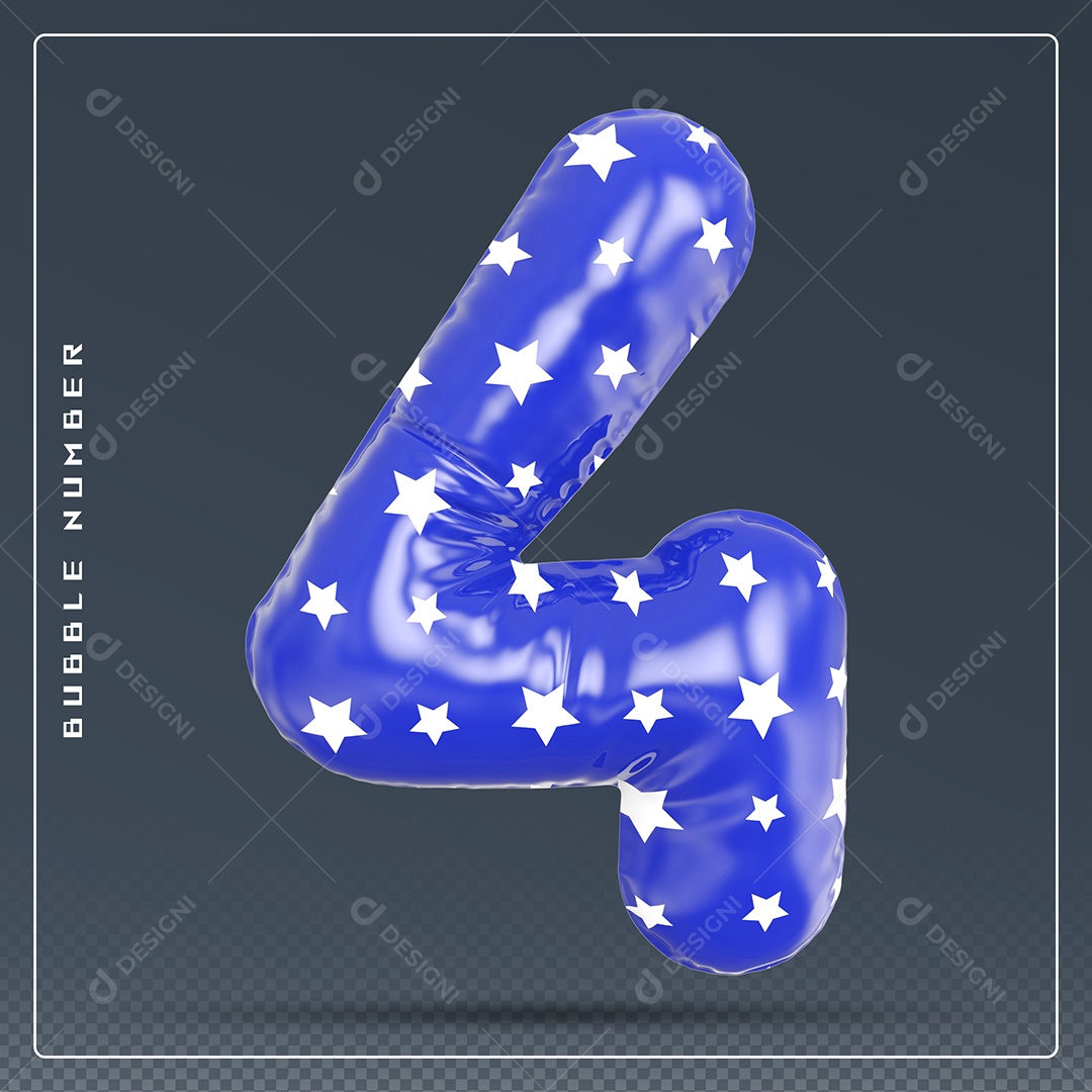 Elemento 3D Número 4 Azul E Branco para Composição PSD