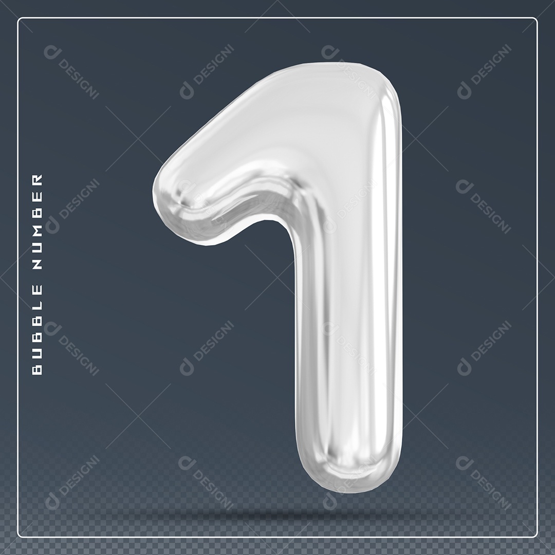 Elemento 3D Número 1 Branco para Composição PSD