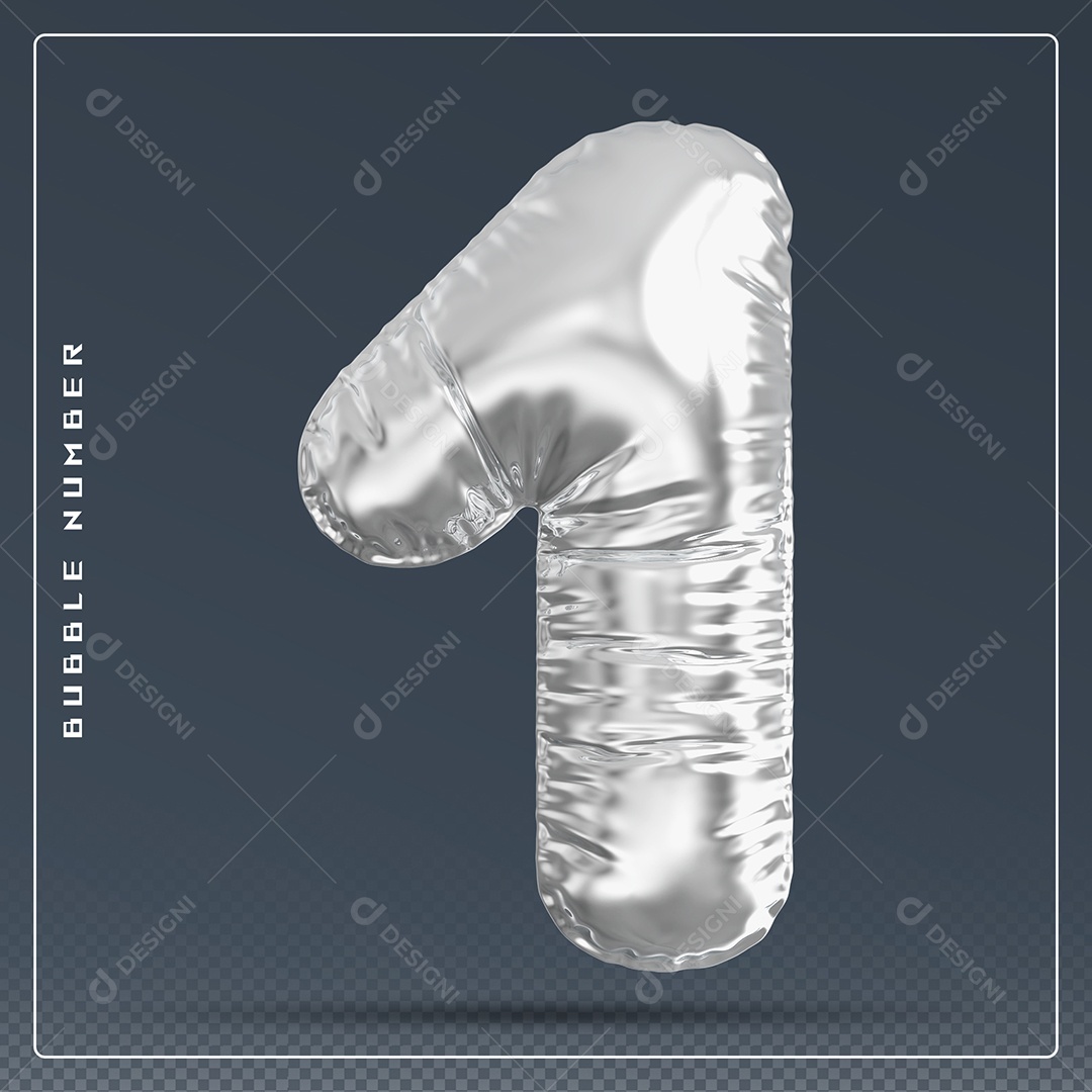 Elemento 3D Número 1 Branco para Composição PSD