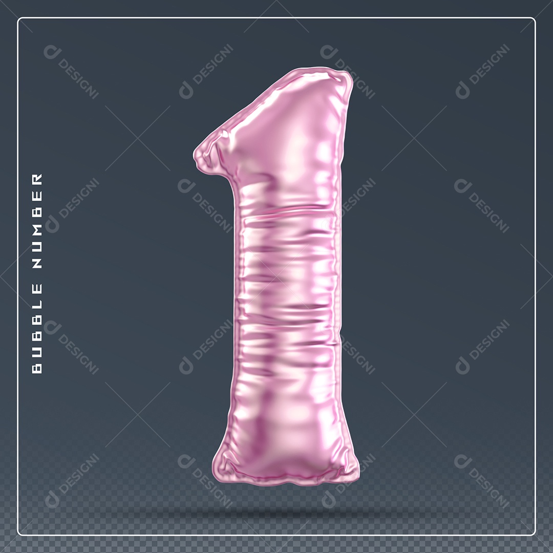 Elemento 3D Número 1 Rosa para Composição PSD