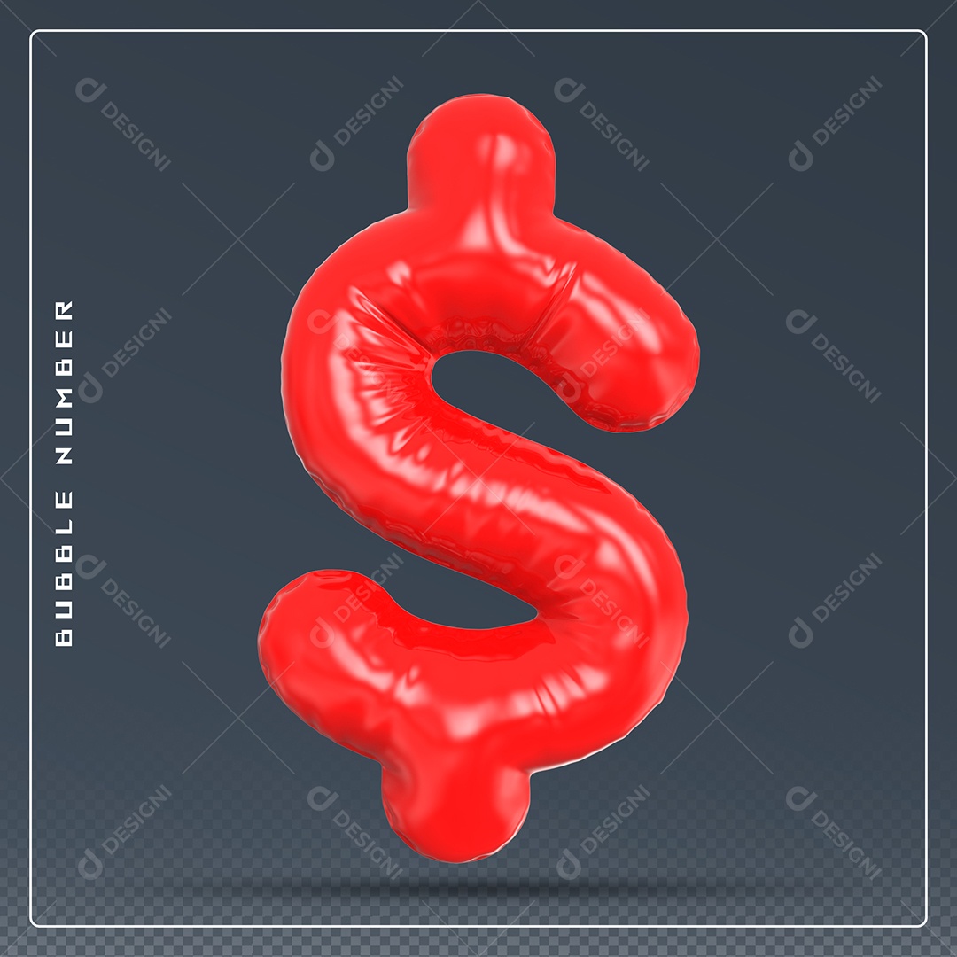 Elemento 3D Cifrão $ Vermelho para Composição PSD