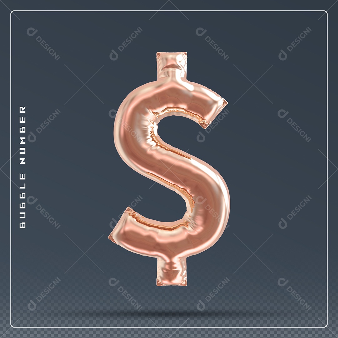 Elemento 3D Cifrão $ Dourado para Composição PSD