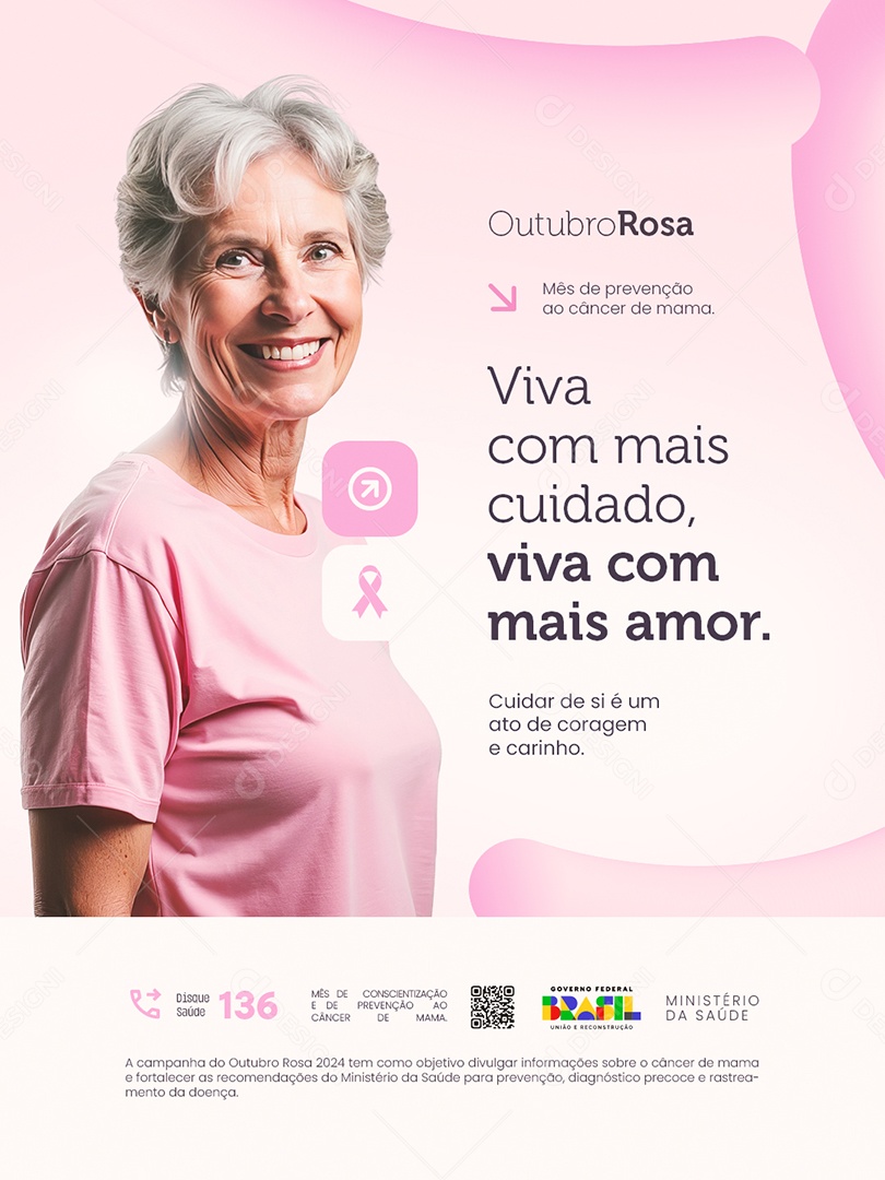 Outubro Rosa Viva com Mais Cuidado Viva com Mais Amor Social Media PSD Editável