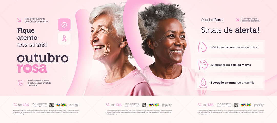 Carrossel Outubro Rosa Mês de Prevenção ao Câncer de Mama Social Media PSD Editável