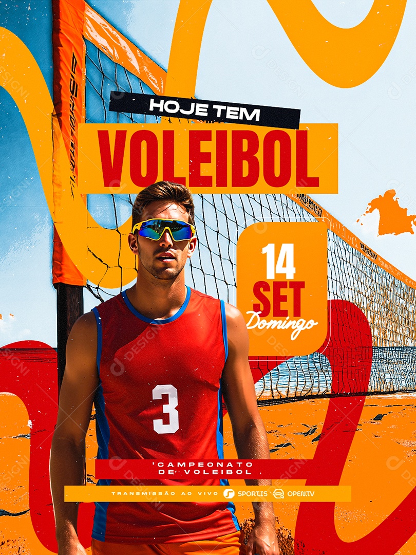 Campeonato de Voleibol Hoje Tem Social Media PSD Editável