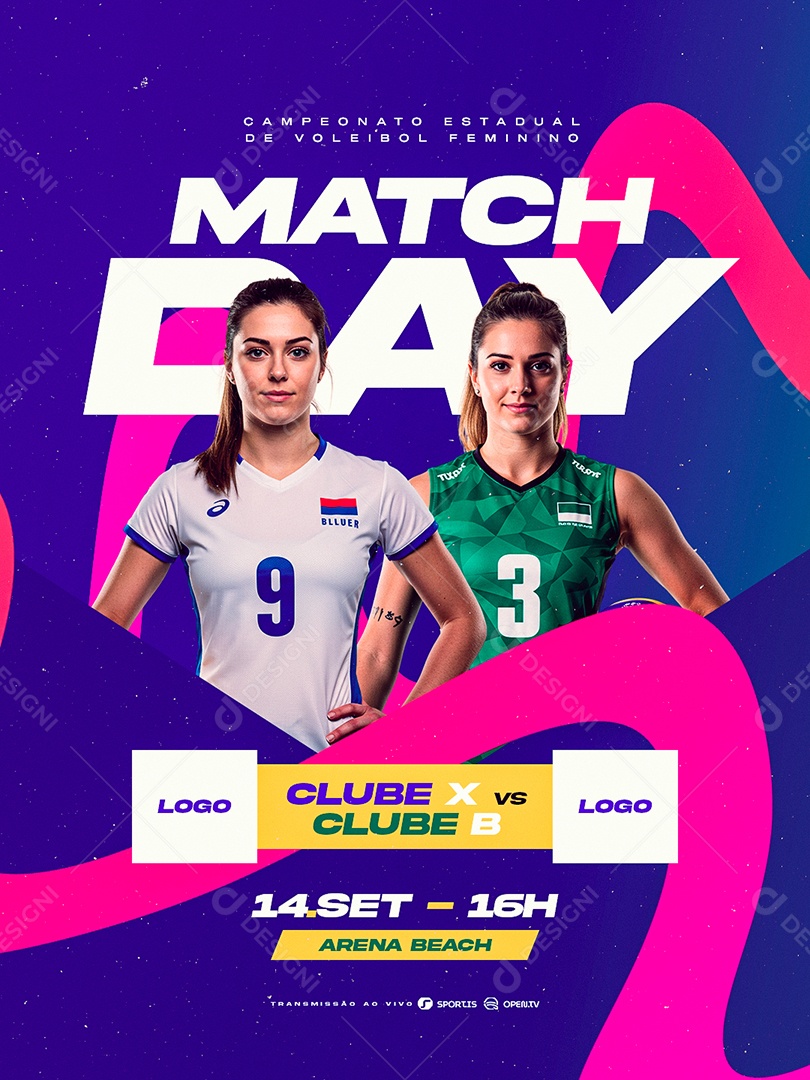 Campeonato Estadual de Voleibol Feminino Match Day Social Media PSD Editável