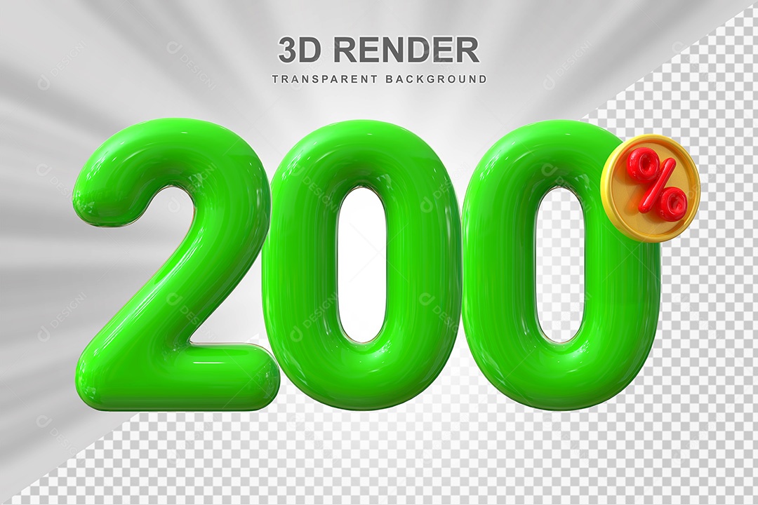 Elemento 3D Número 200% Verde Para Composição PSD