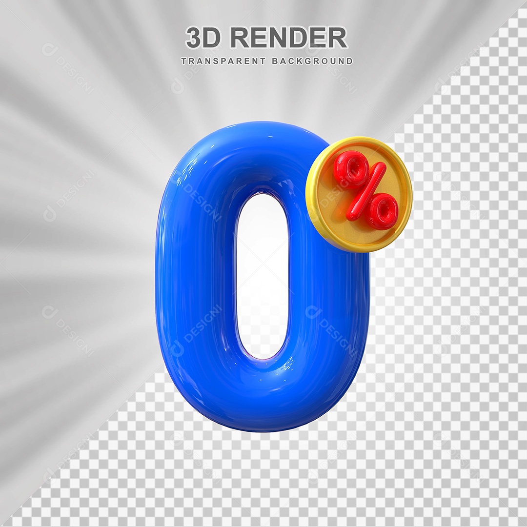 Elemento 3D Número 0% Azul Para Composição PSD