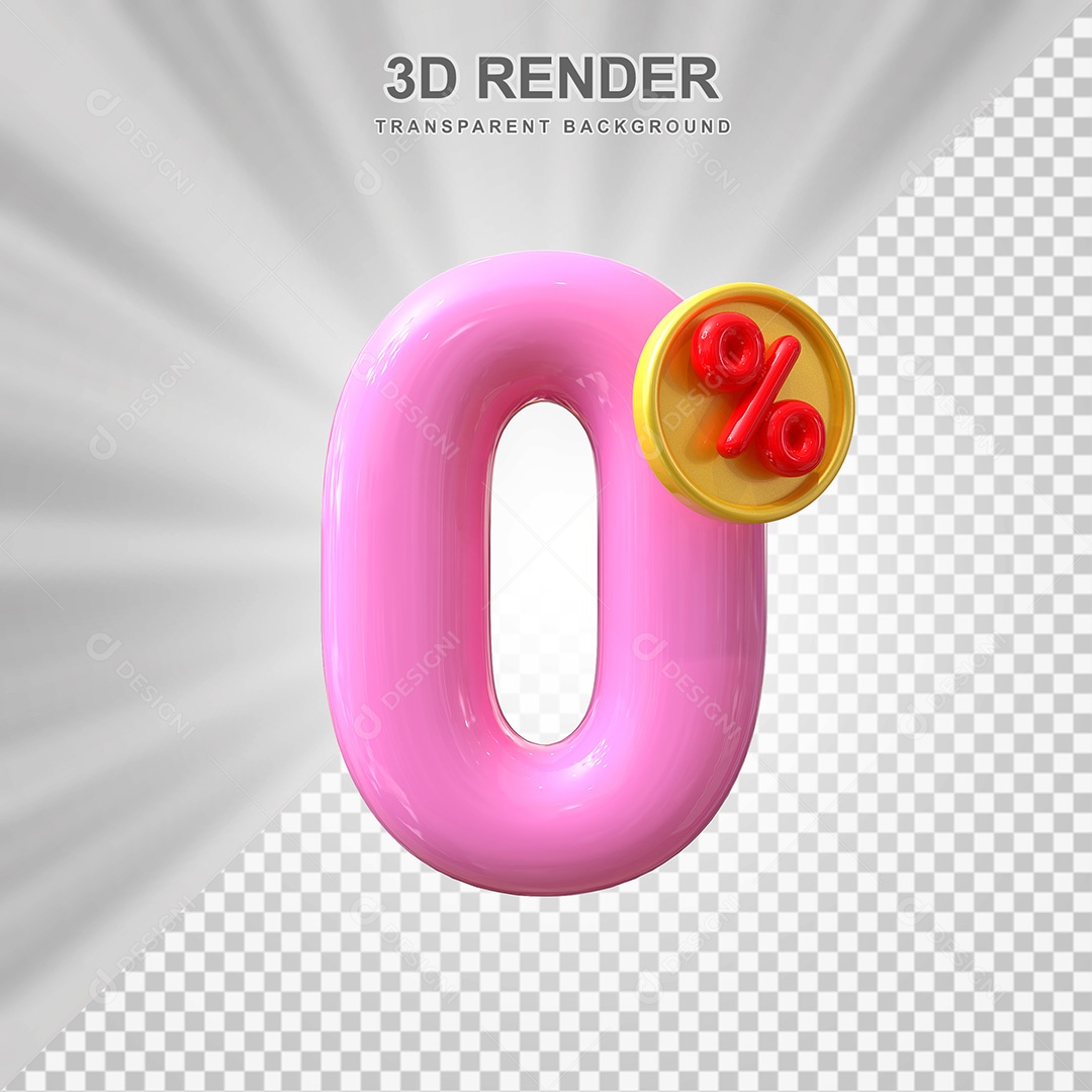 Elemento 3D Número 0% Roso Para Composição PSD