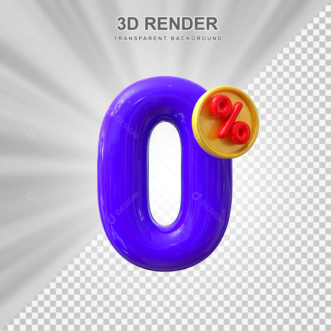 Elemento 3D Número 0% Roxo Para Composição PSD