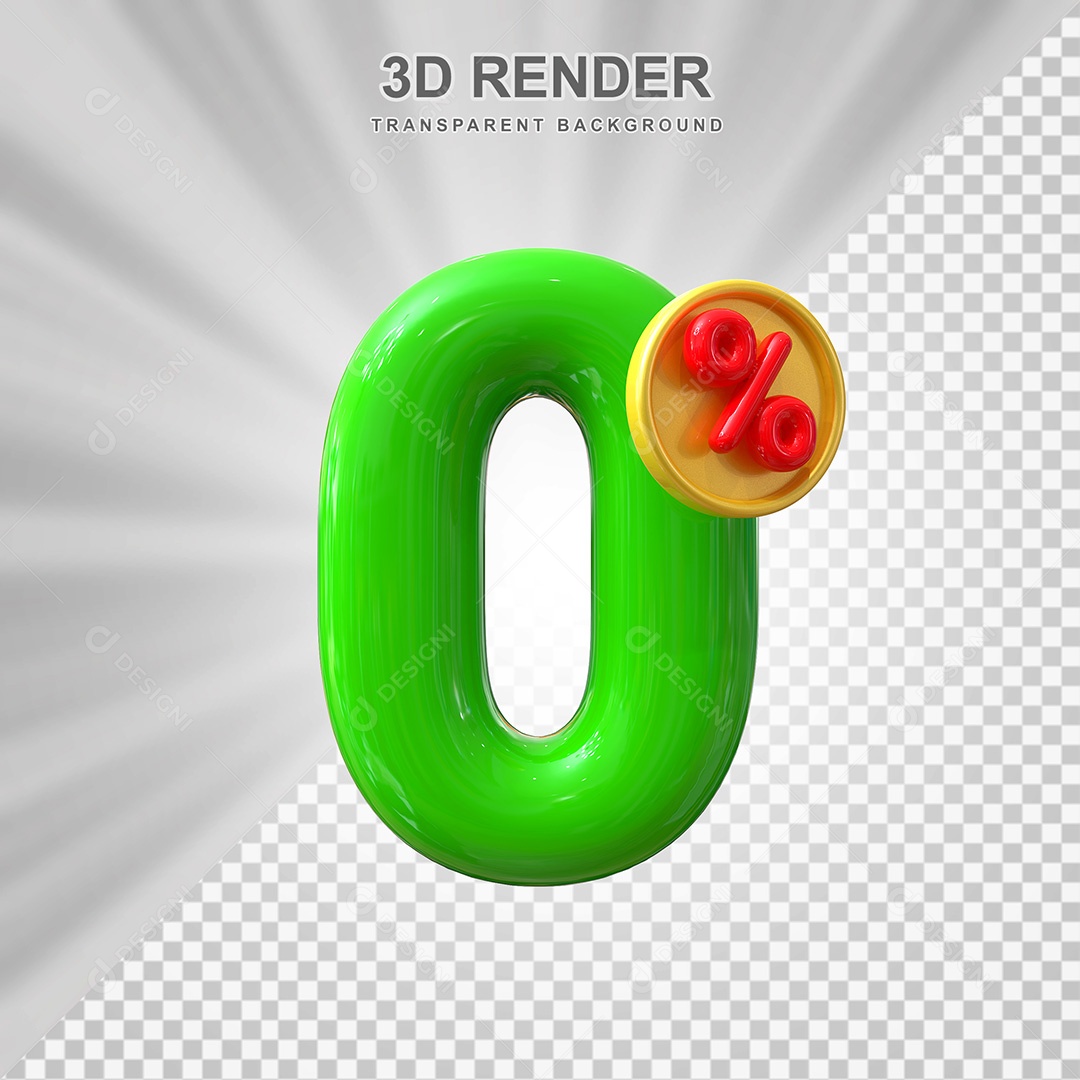 Elemento 3D Número 0% Verde Para Composição PSD
