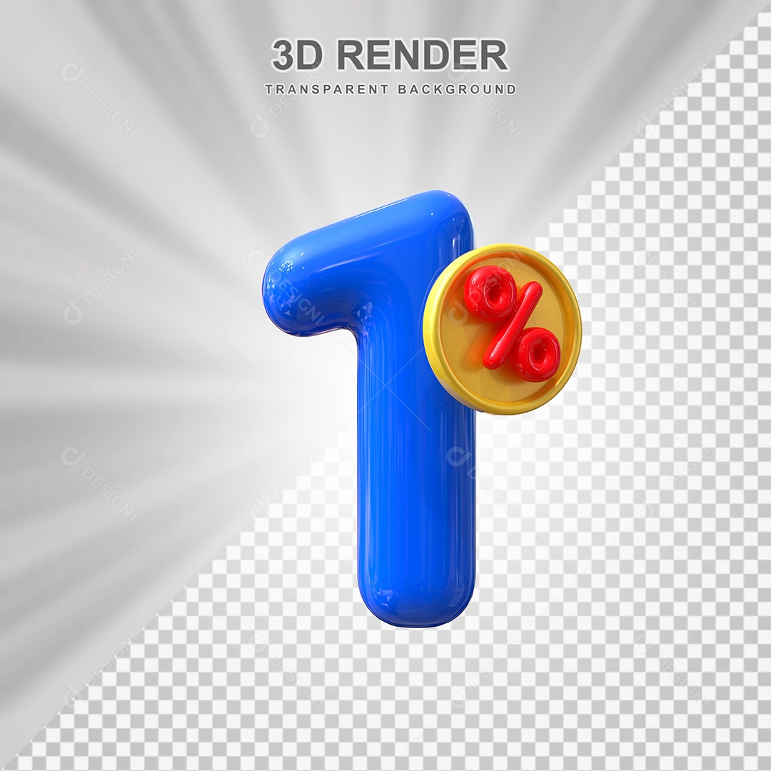 Elemento 3D Número 1% Azul Para Composição PSD