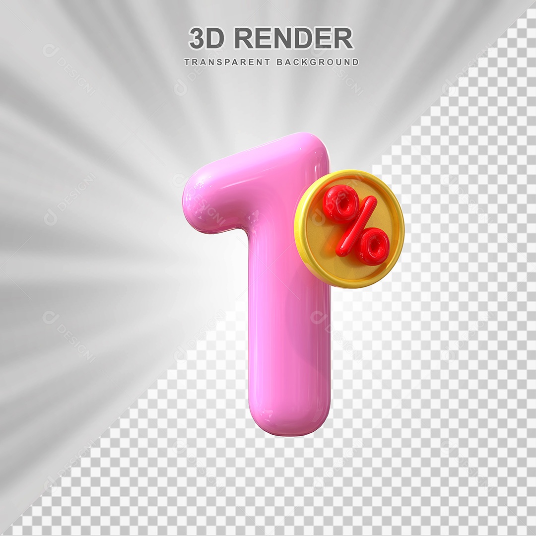 Elemento 3D Número 1% Roso Para Composição PSD